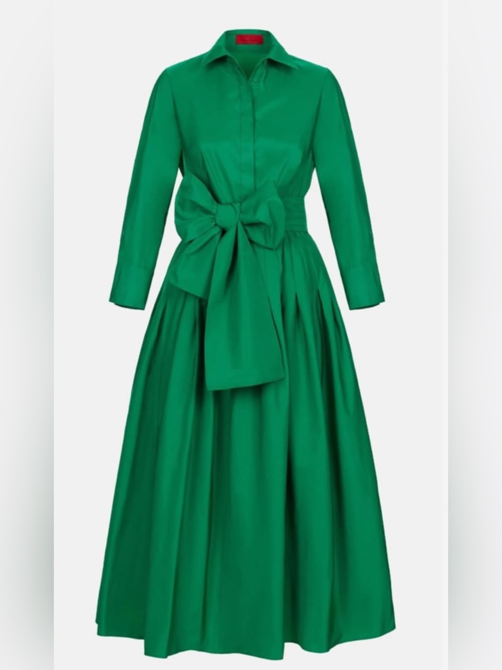 Carolina Herrera New Elegant Emerald Green Shirtwaist Dress with Waist Tie - Picture 2 of 3